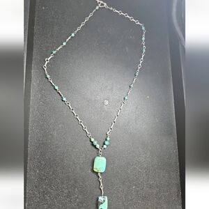 Vintage Sterling Silver & Turquoise Stone Bead Lariat Necklace